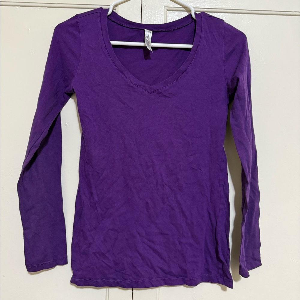 Chic Purple V-Neck Long Sleeve Top